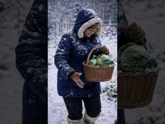 Woman Harvests Cabbage in the Snow  A Peaceful Winter Morning #shorts #shortvideo #russia